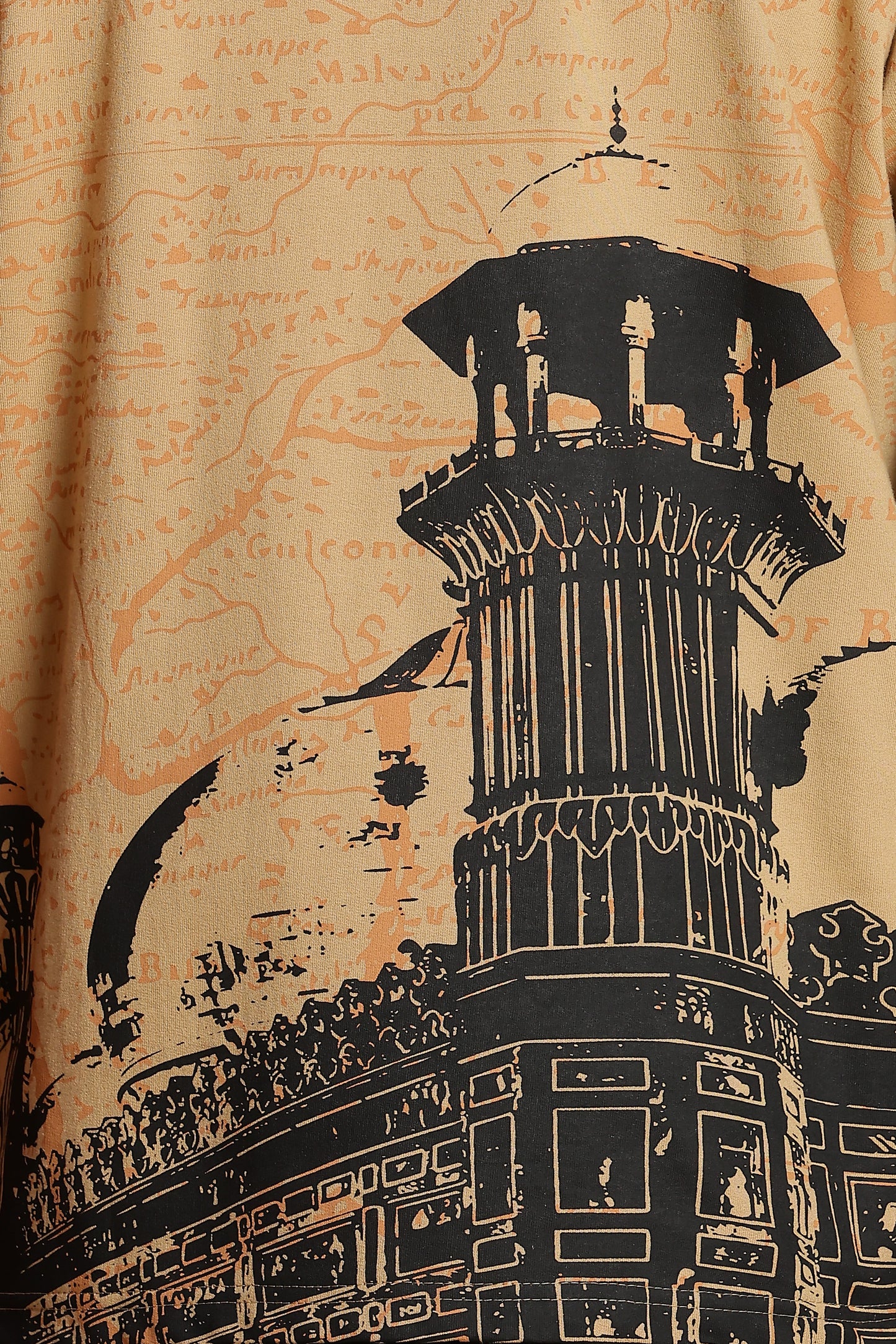Indian Streetscape Oversized Beige T-shirt
