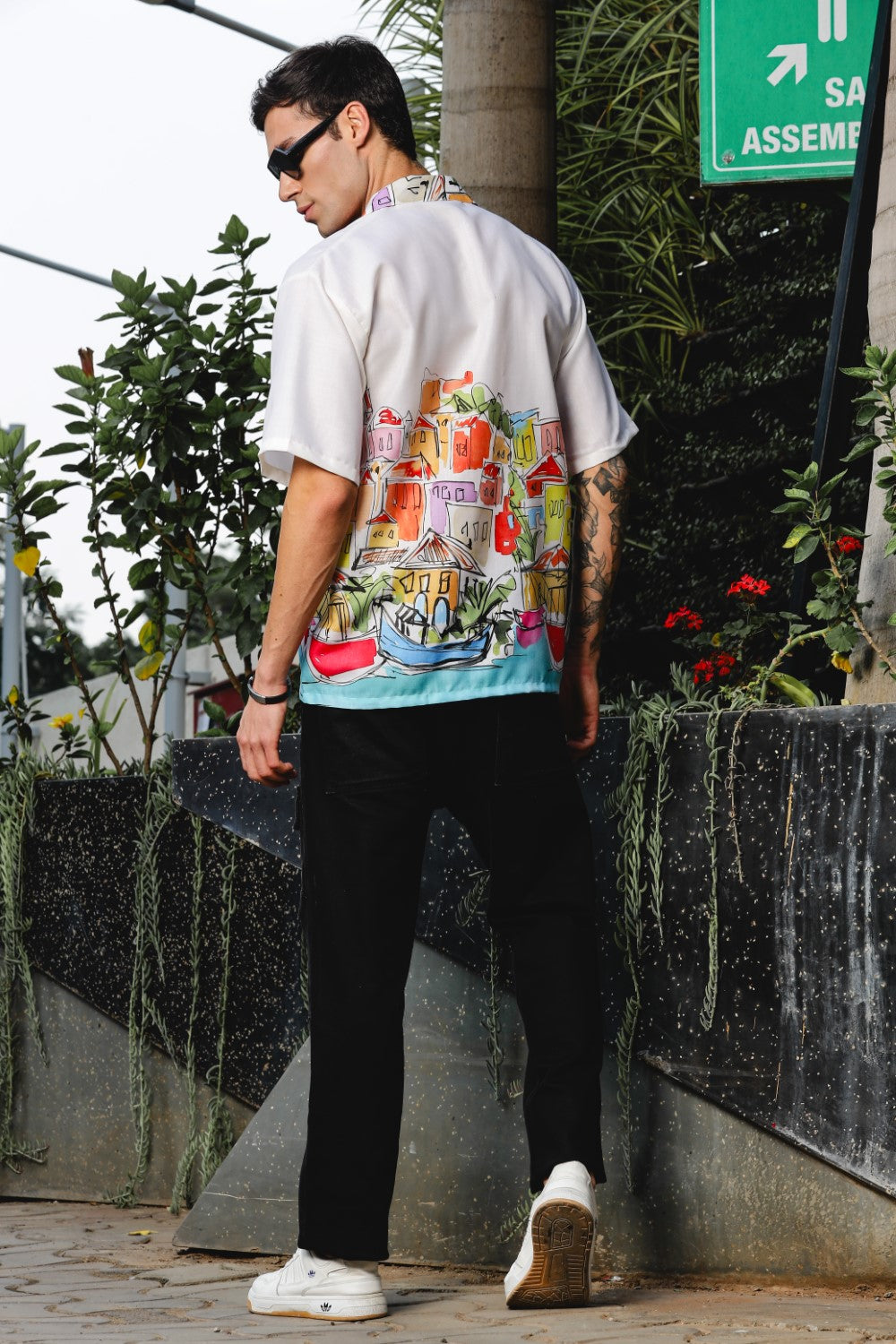 Coastal Sketch White Shirt – Hand-Drawn Vibrance