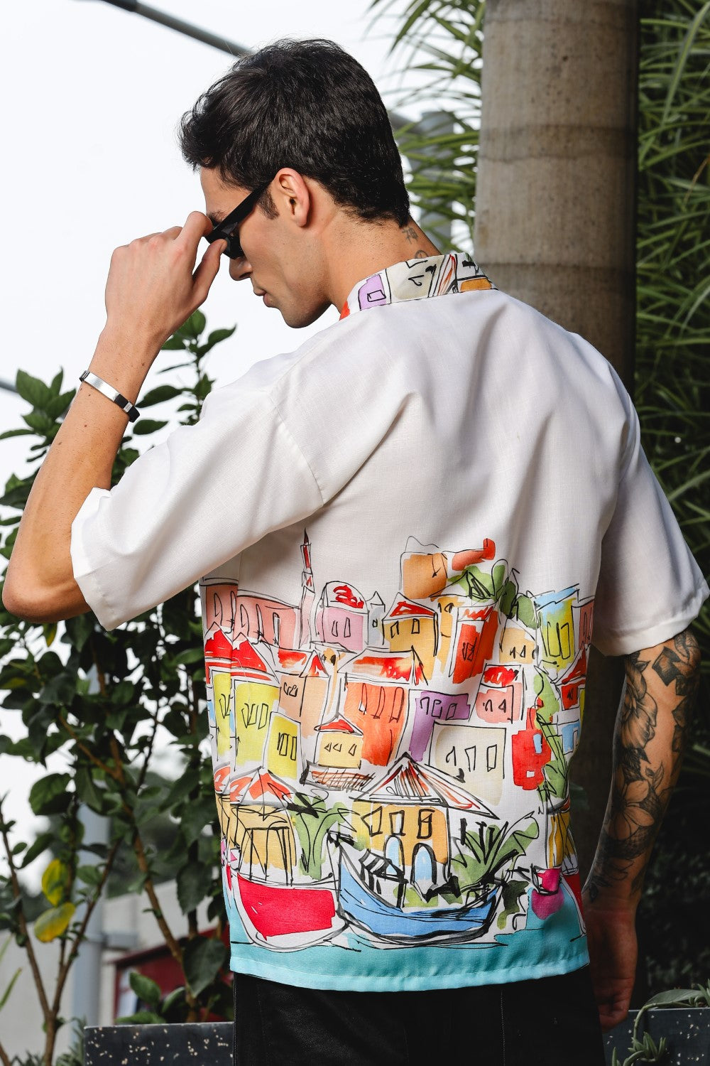 Coastal Sketch White Shirt – Hand-Drawn Vibrance
