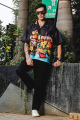 Coastal Sketch Black Shirt – Hand-Drawn Vibrance