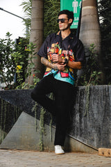 Coastal Sketch Black Shirt – Hand-Drawn Vibrance