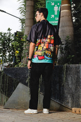 Coastal Sketch Black Shirt – Hand-Drawn Vibrance