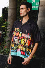 Coastal Sketch Black Shirt – Hand-Drawn Vibrance
