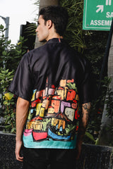 Coastal Sketch Black Shirt – Hand-Drawn Vibrance