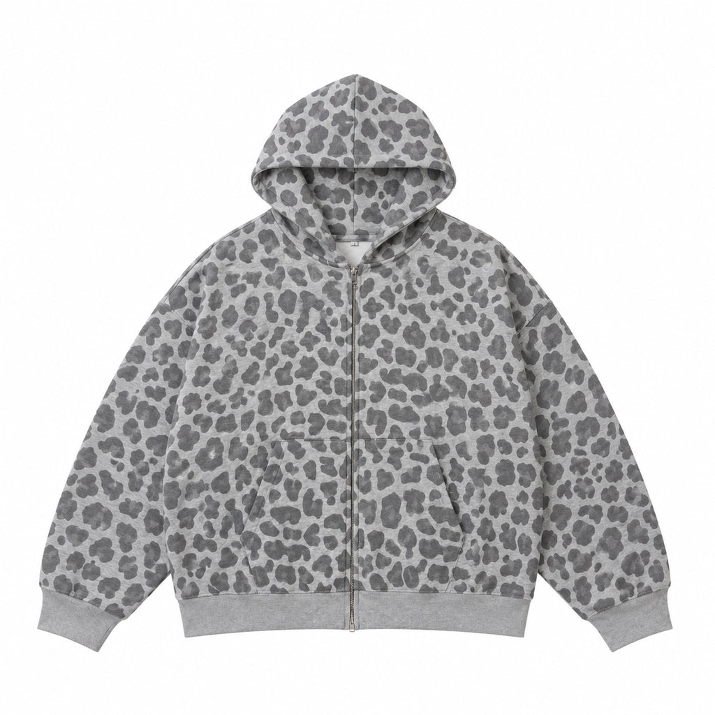 Grey Leopard Zip Hoodie
