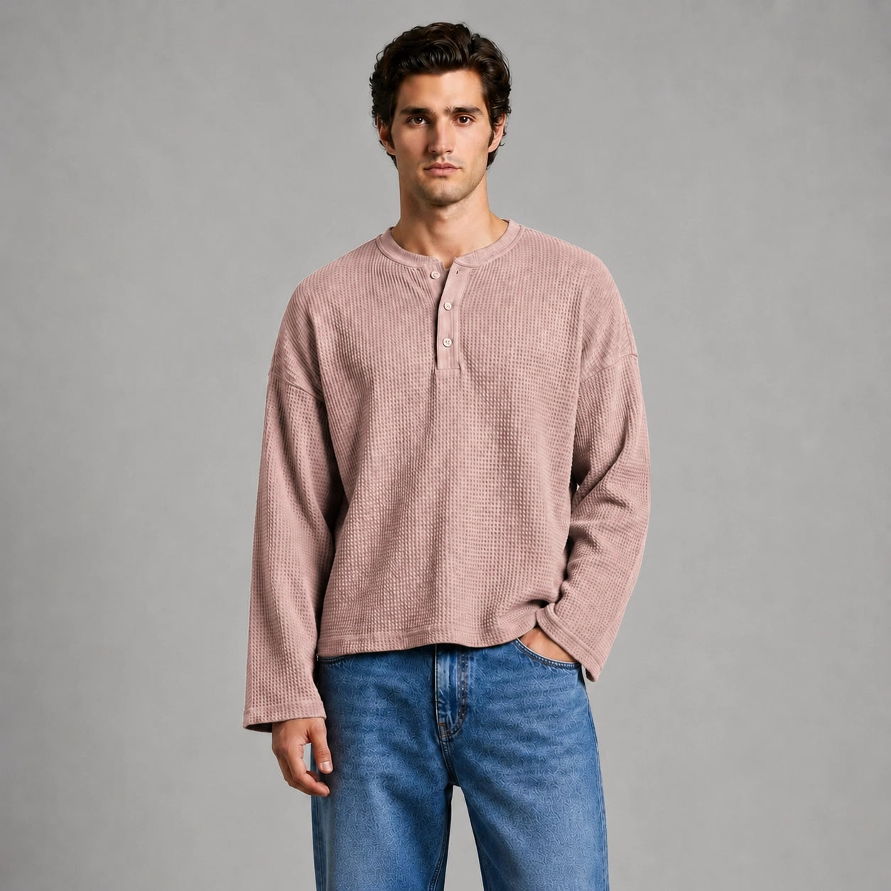 Beige Waffle Henley