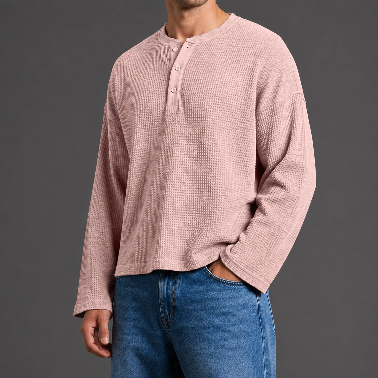 Beige Waffle Henley