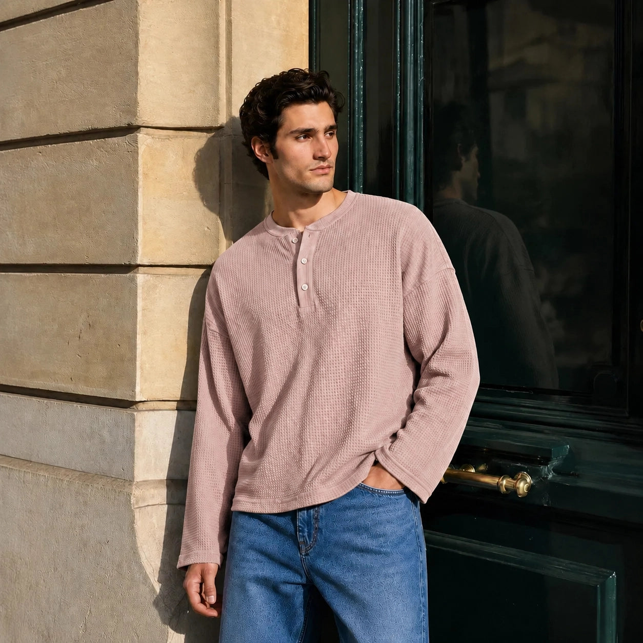 Beige Waffle Henley