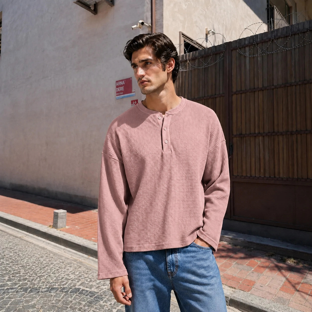 Beige Waffle Henley