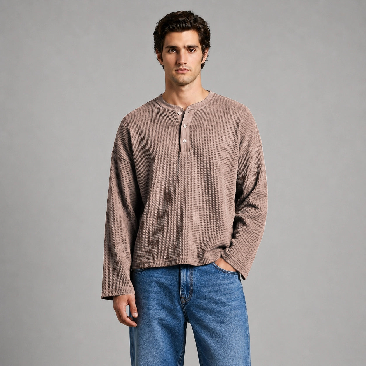Beige Waffle Henley