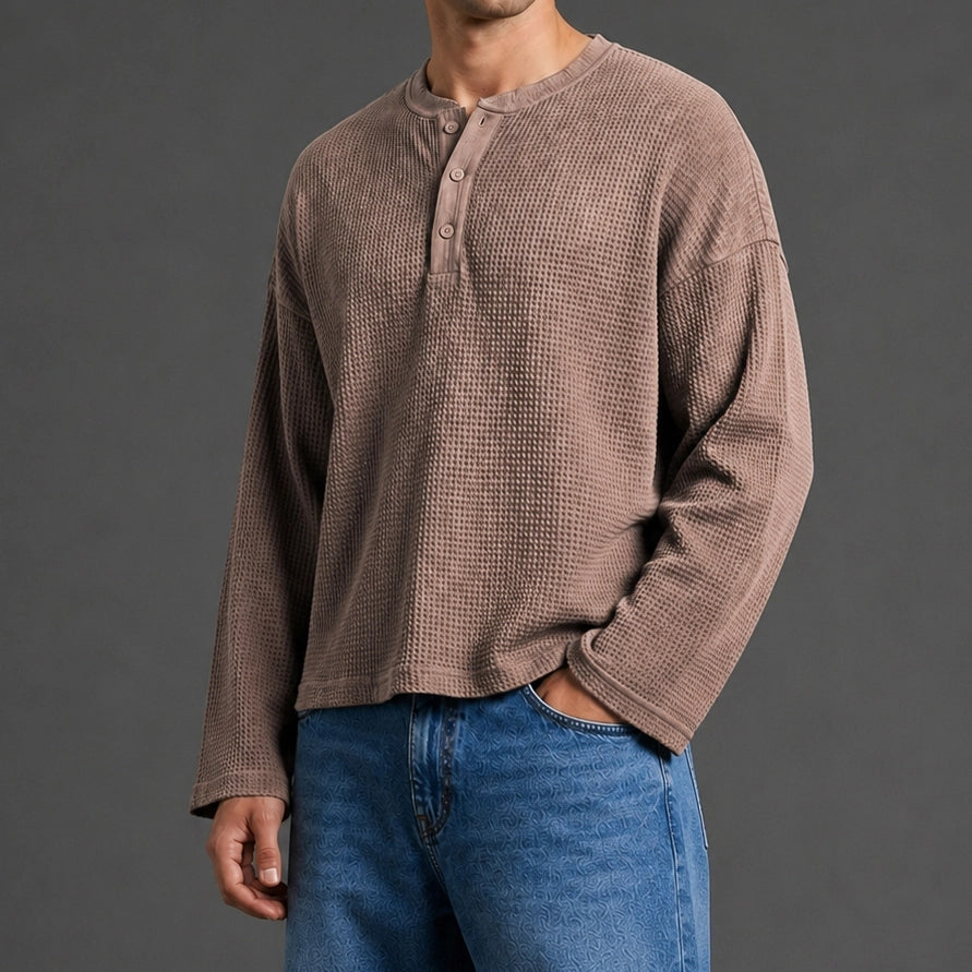 Beige Waffle Henley