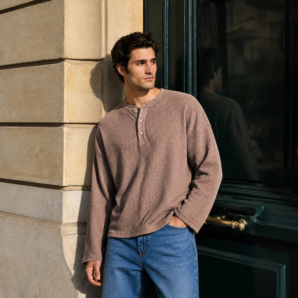 Beige Waffle Henley