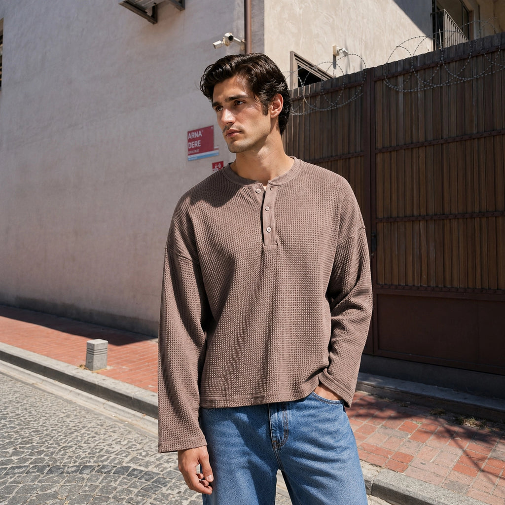 Beige Waffle Henley