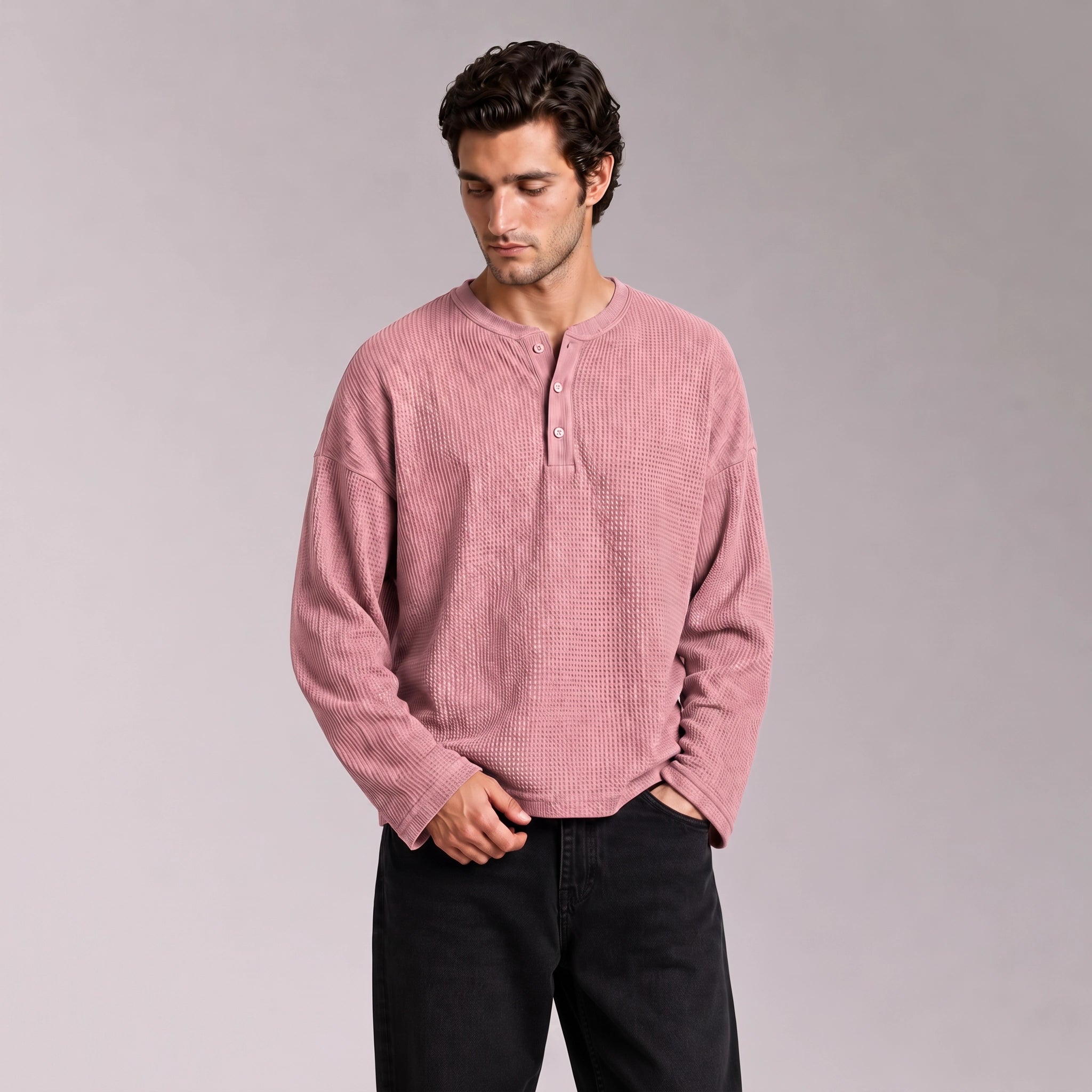 Pink Waffle Henley