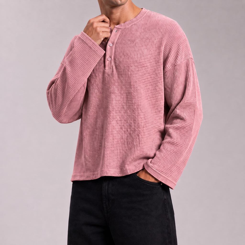 Pink Waffle Henley