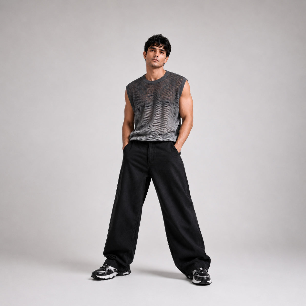 Grey Mesh Tank Top