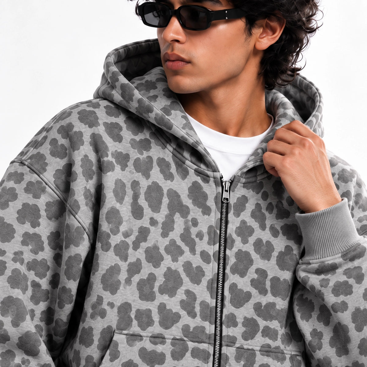 Grey Leopard Zip Hoodie