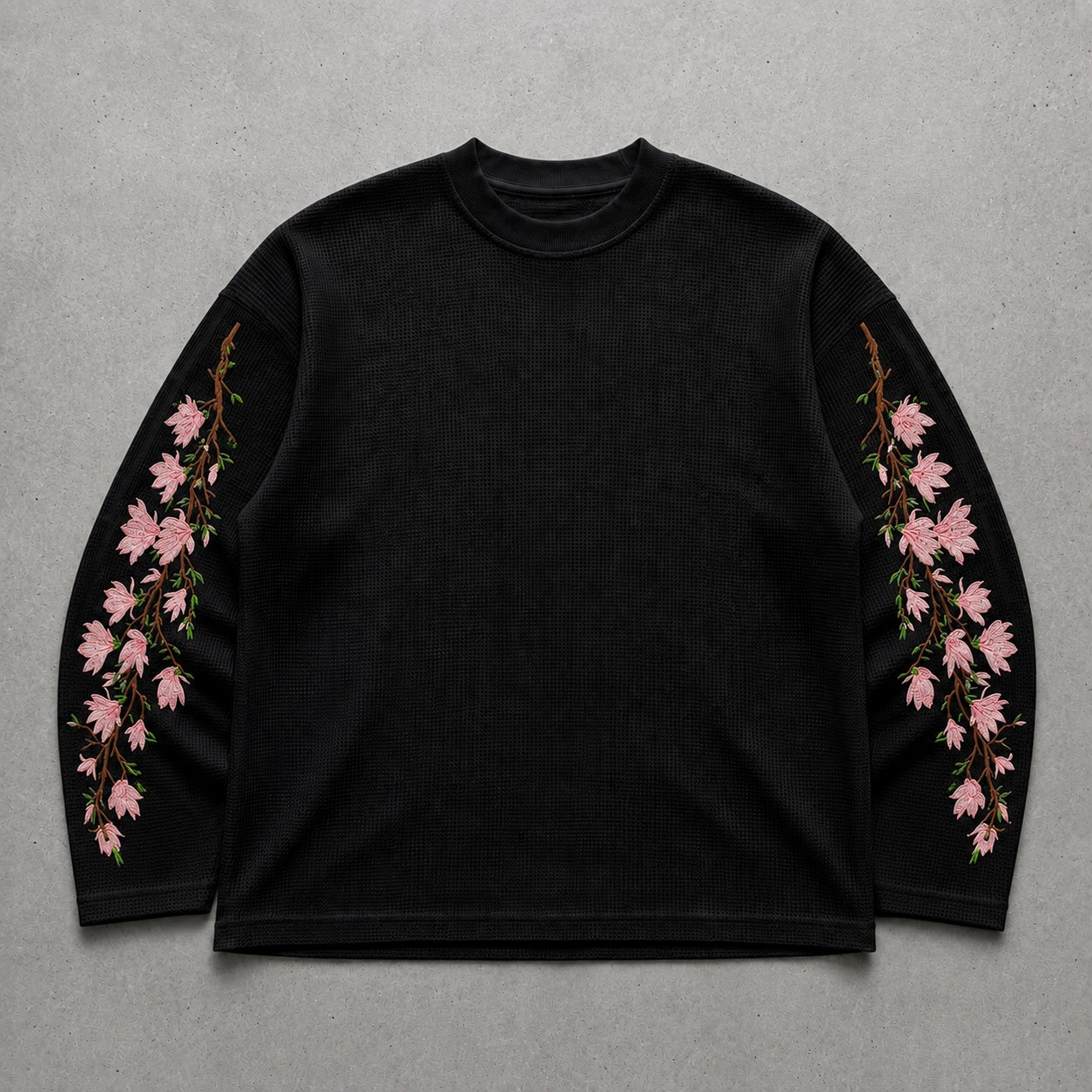 Black Sakura Waffle Tee