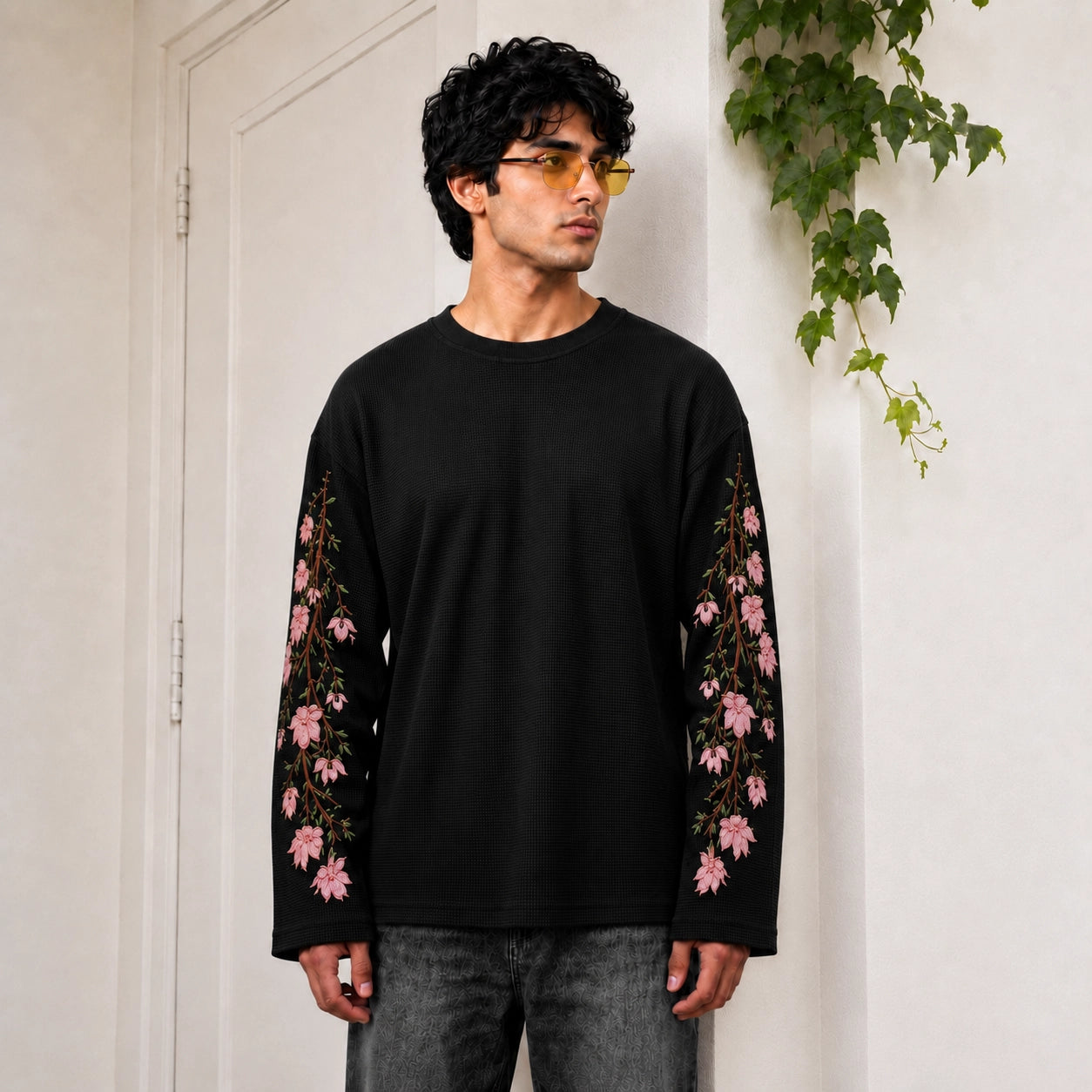 Black Sakura Waffle Tee