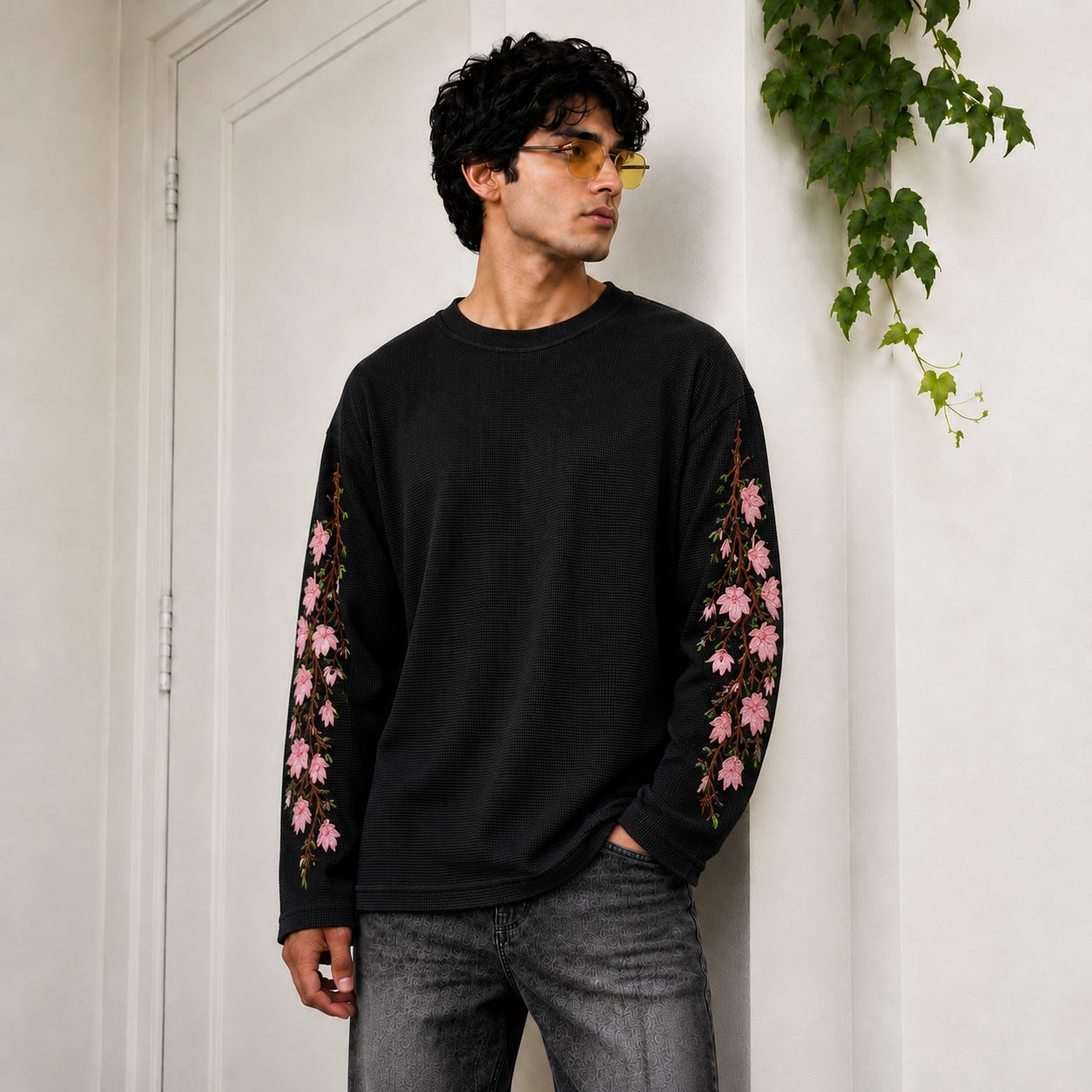Black Sakura Waffle Tee