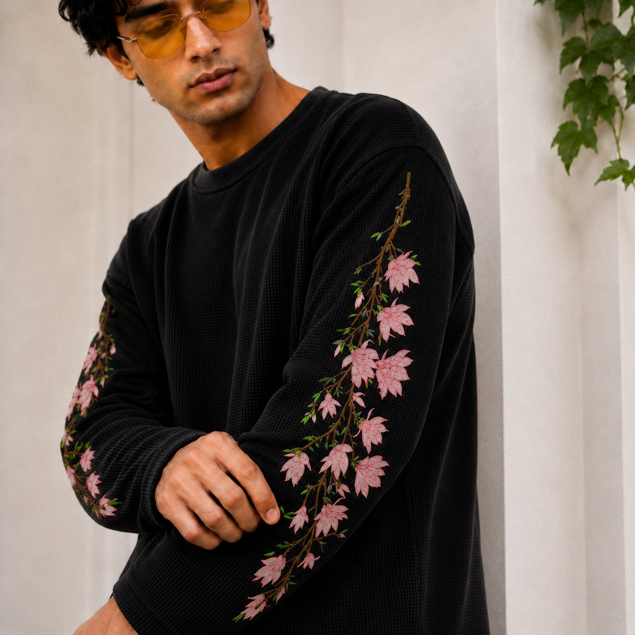 Black Sakura Waffle Tee