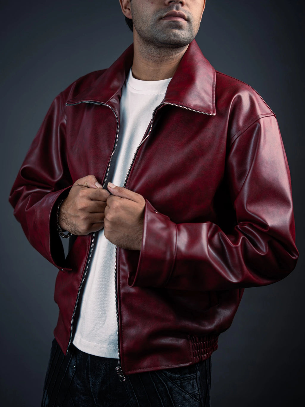 Oxblood Leather Bomber Jacket