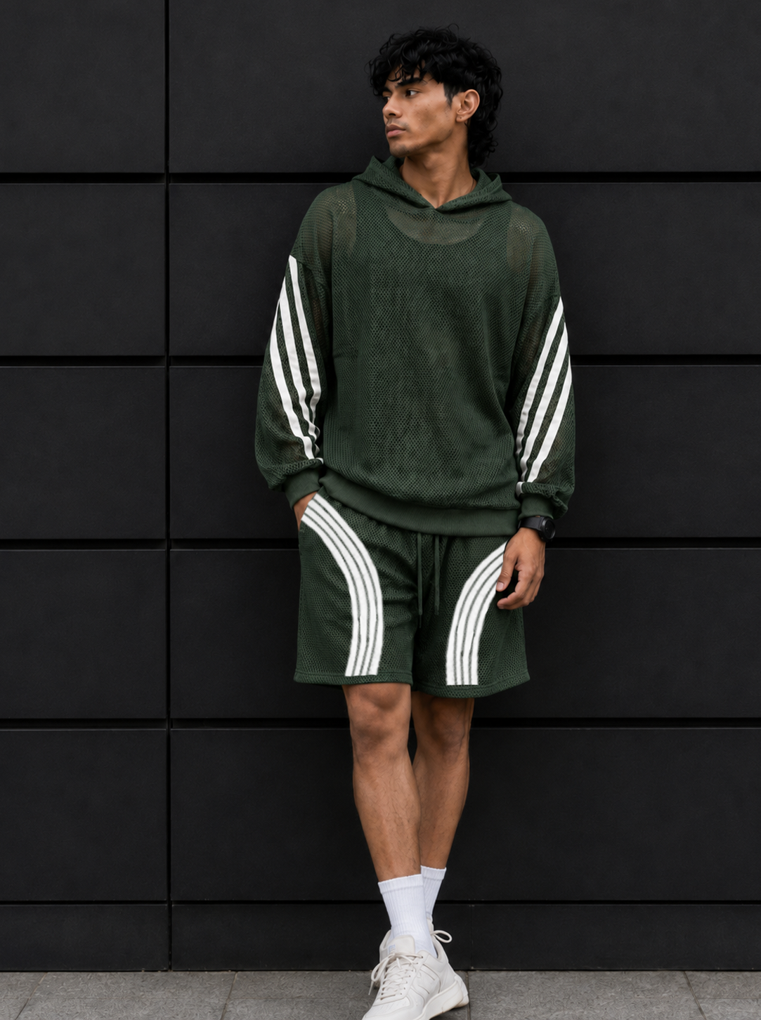 GREEN MESH SHORTS