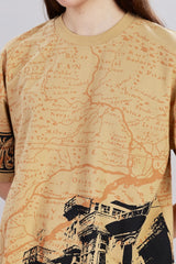 Indian Streetscape Oversized Beige T-shirt