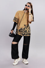 Indian Streetscape Oversized Beige T-shirt