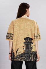 Indian Streetscape Oversized Beige T-shirt