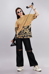 Indian Streetscape Oversized Beige T-shirt