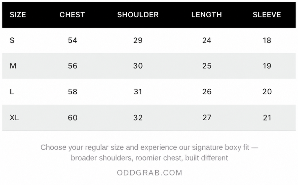 Frost Clasp Hoodie Size Chart