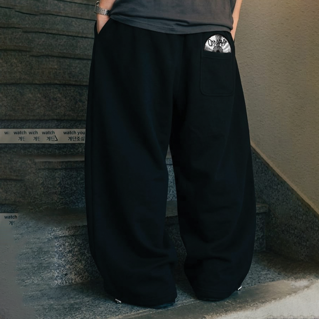 Record Baggy Black Sweatpants