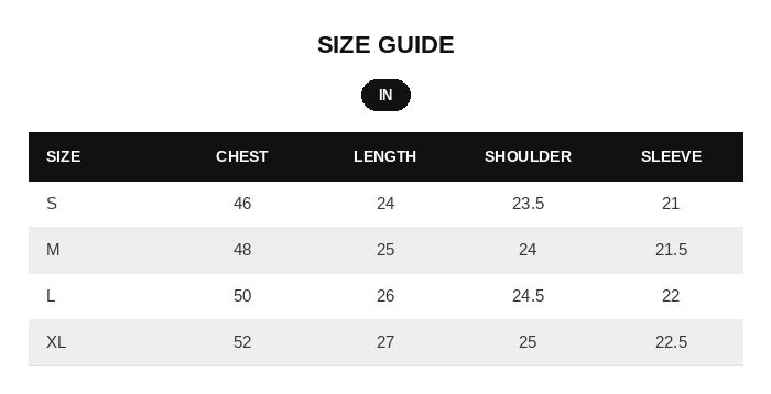 Black Waffle Henley Size Chart