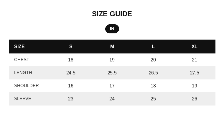 Core White Henley Size Chart