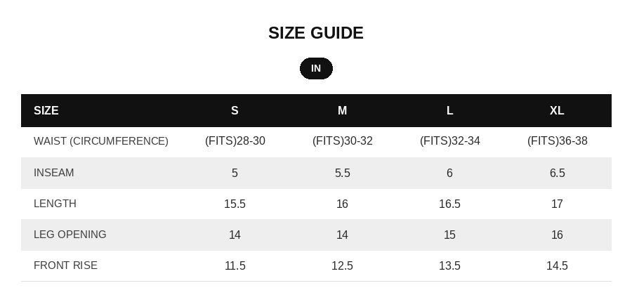 Pink Mesh Shorts Size Chart
