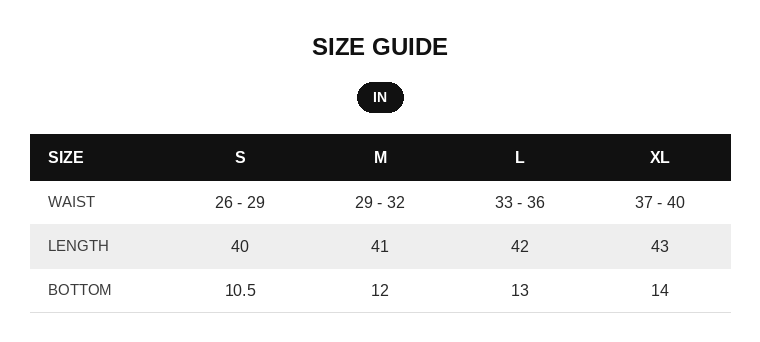 AeroStripe Sweatpants Size Chart