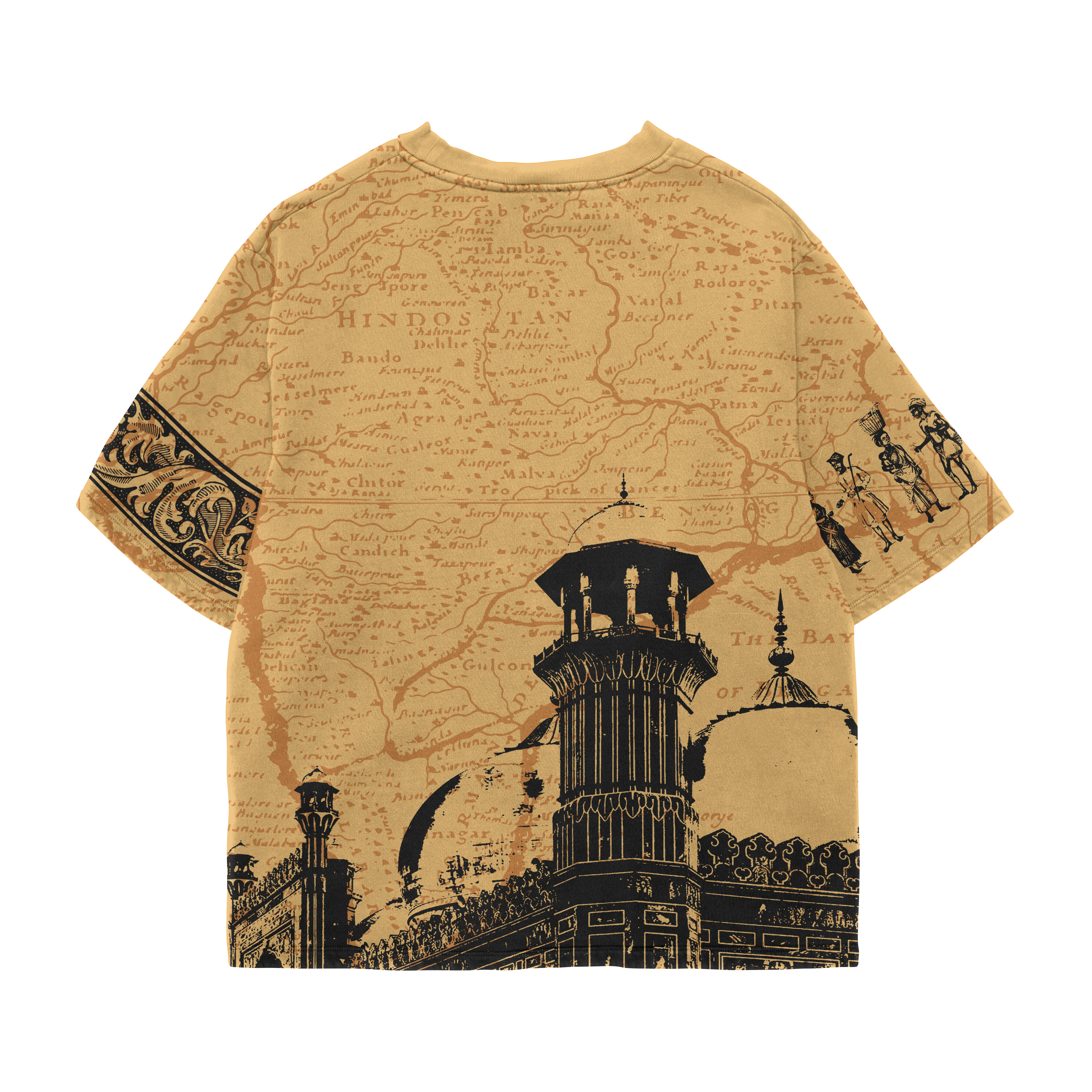 Indian Streetscape Oversized Beige T-shirt