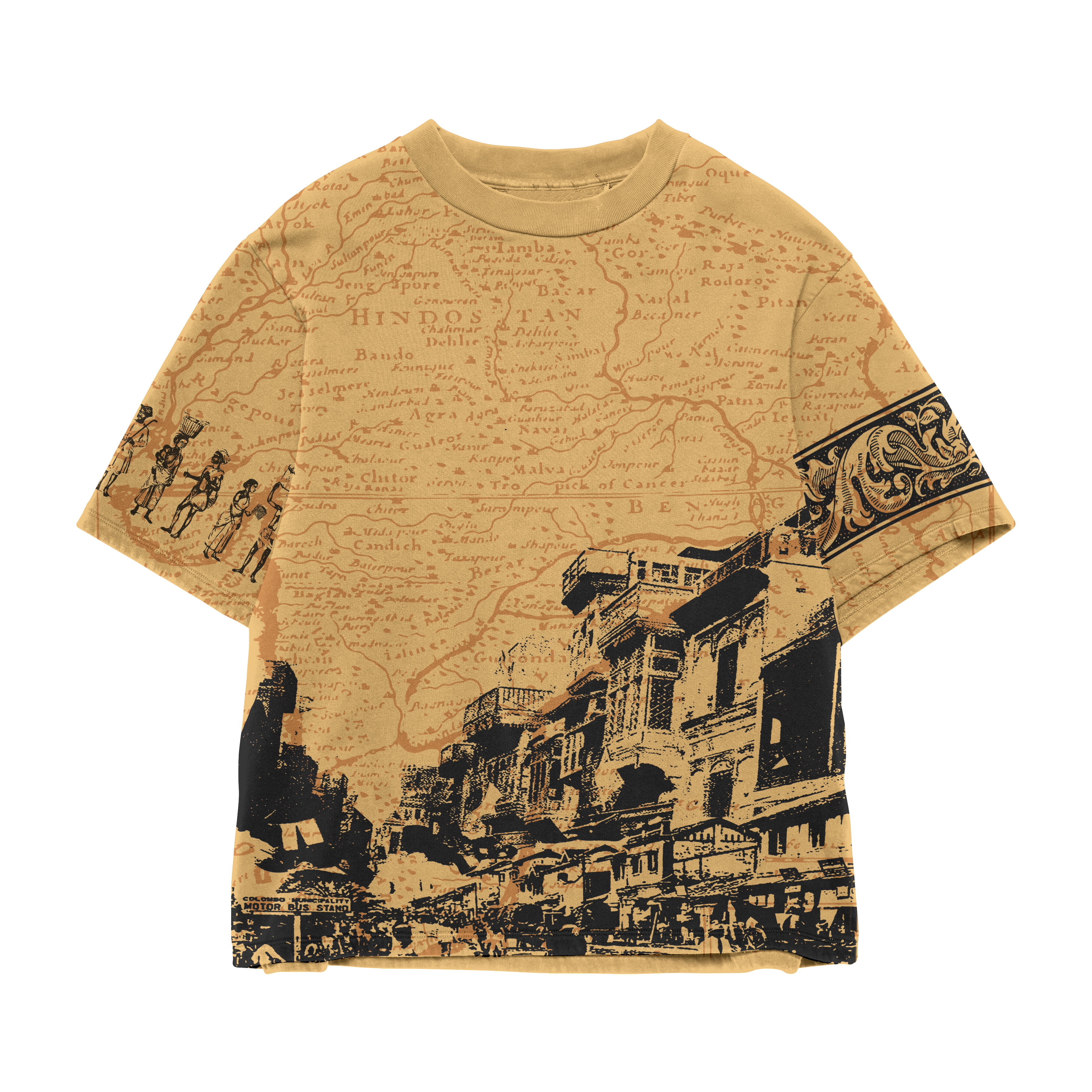 Indian Streetscape Oversized Beige T-shirt