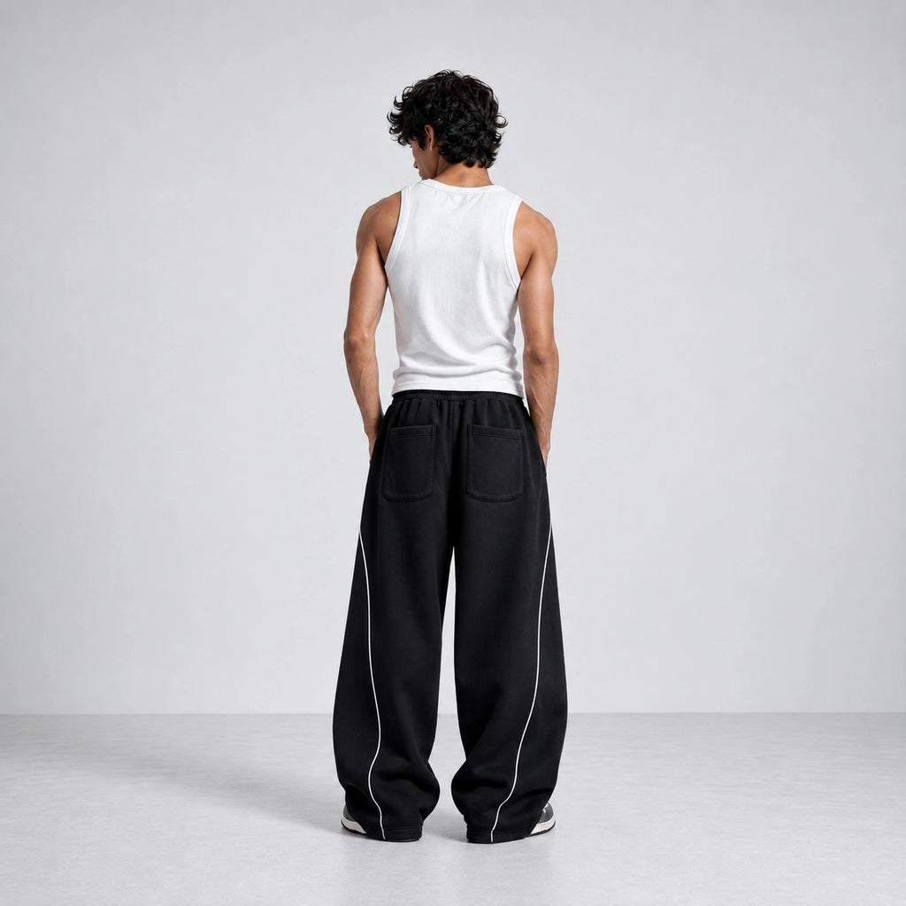 Phantom Wide-Leg Black Sweatpants